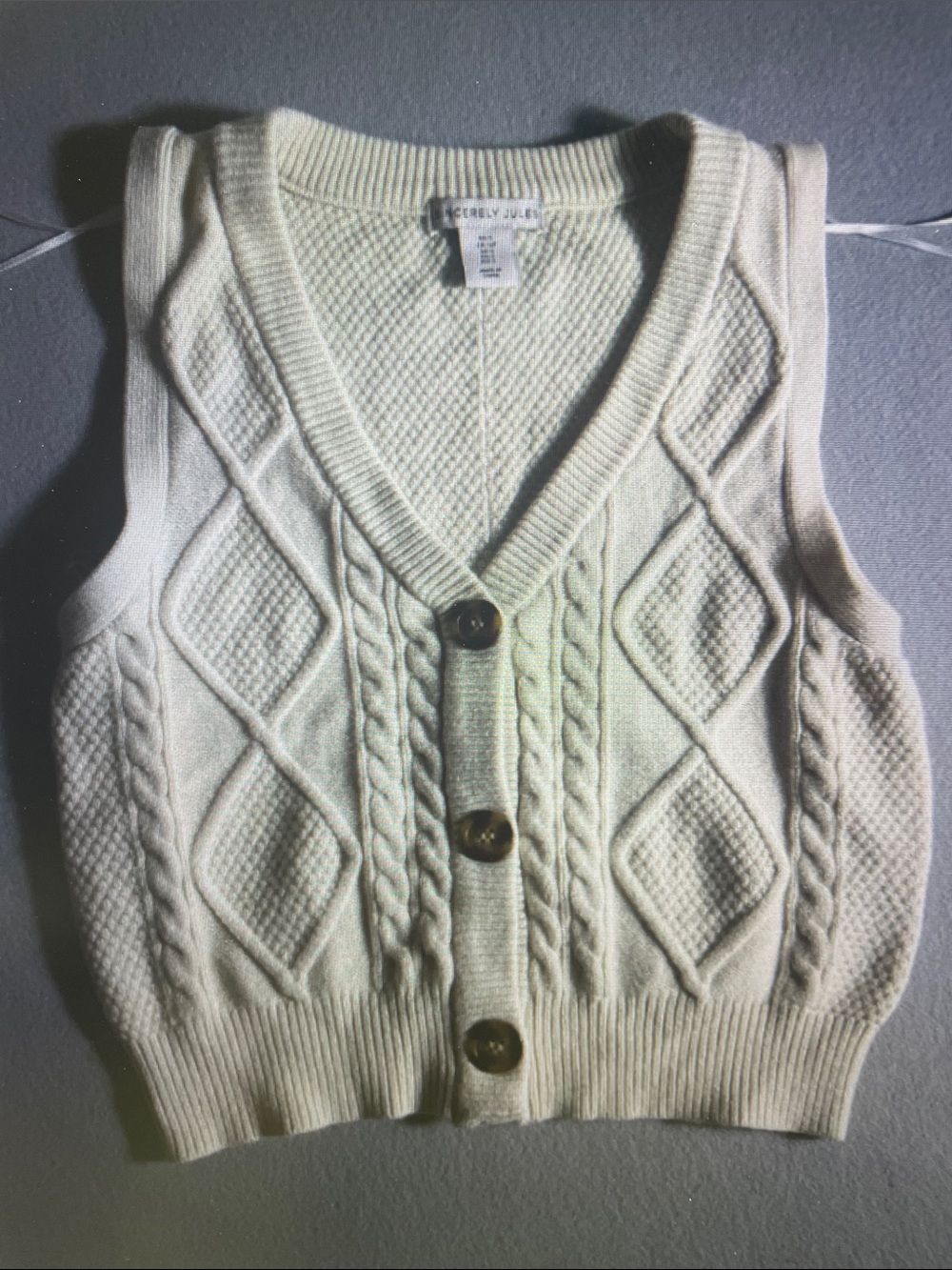 Cream Cable Knit Button-Front Sweater Vest